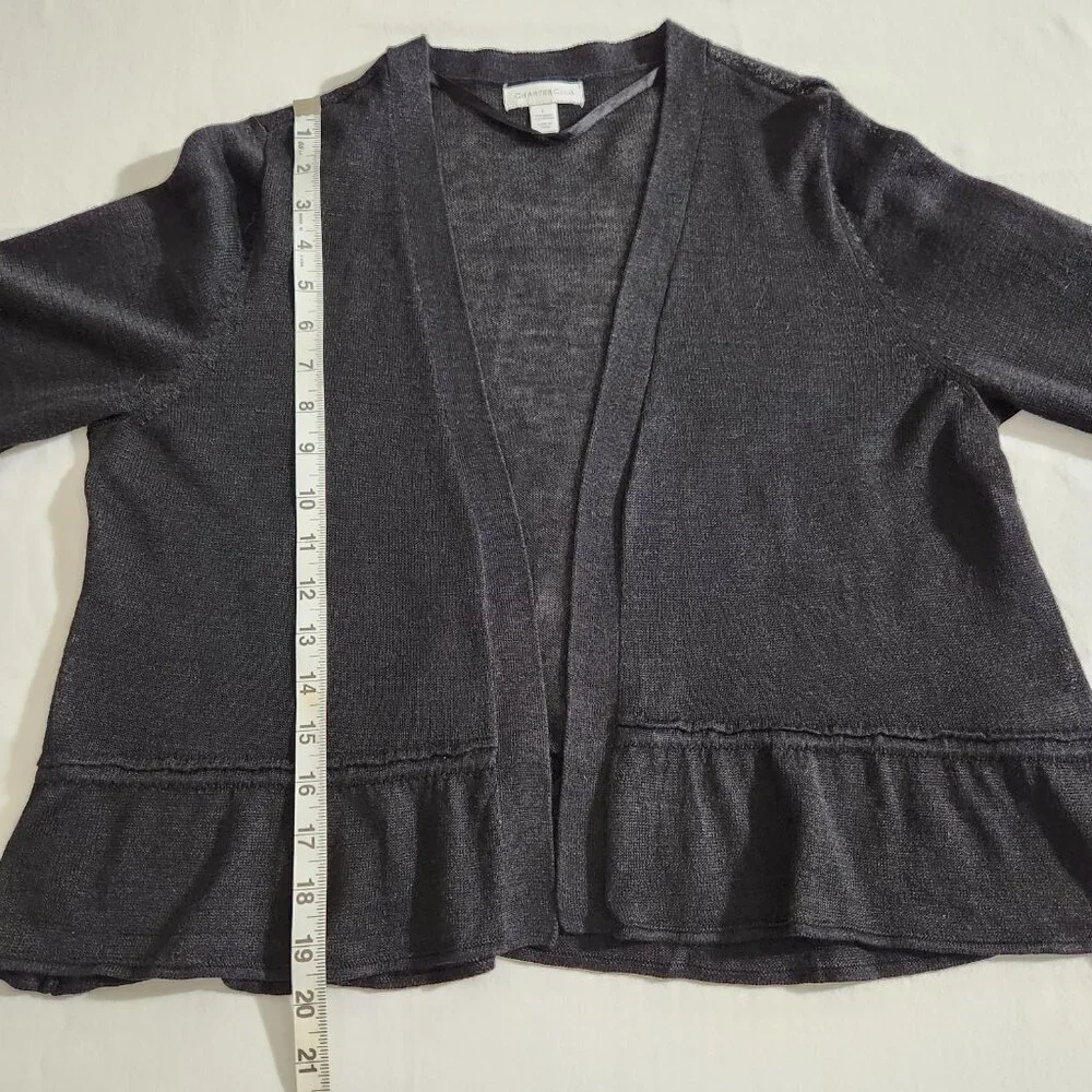 Charter Club Women's Size L Black Ramie Peplum Hem Open Front Cardigan Sweater
